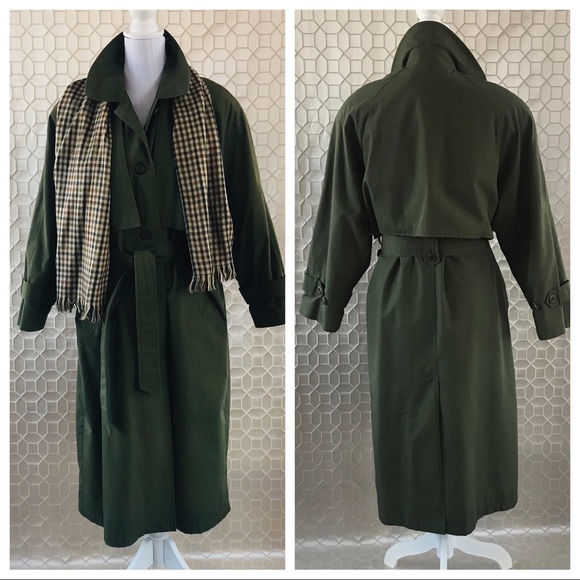 MISTY HARBOR Vintage Trench Coat w/Scarf Green 12P - Picture 2 of 8